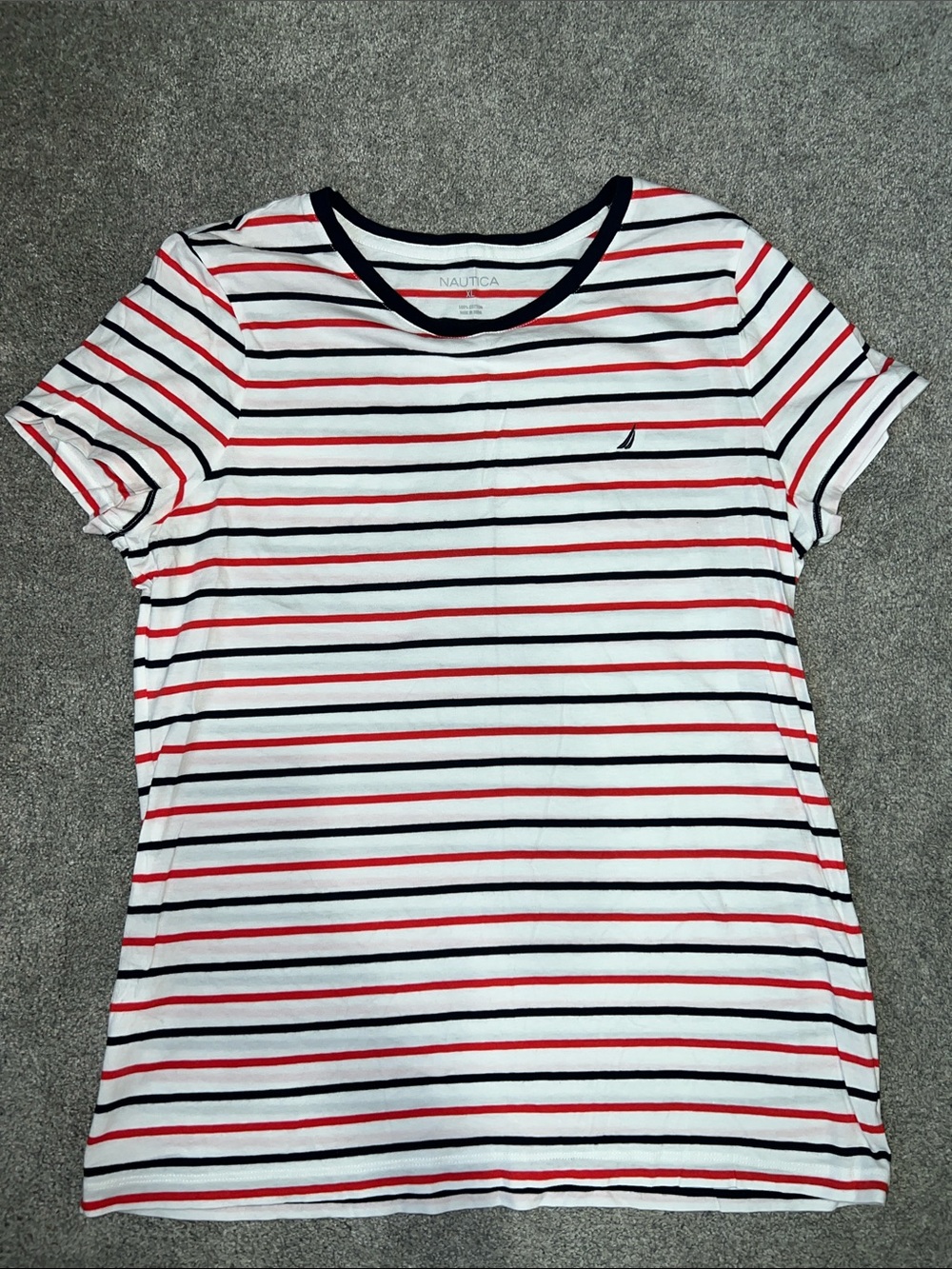 Nautica Women’s XL Striped Tee Red White Blue Short Sleeve Cotton Top